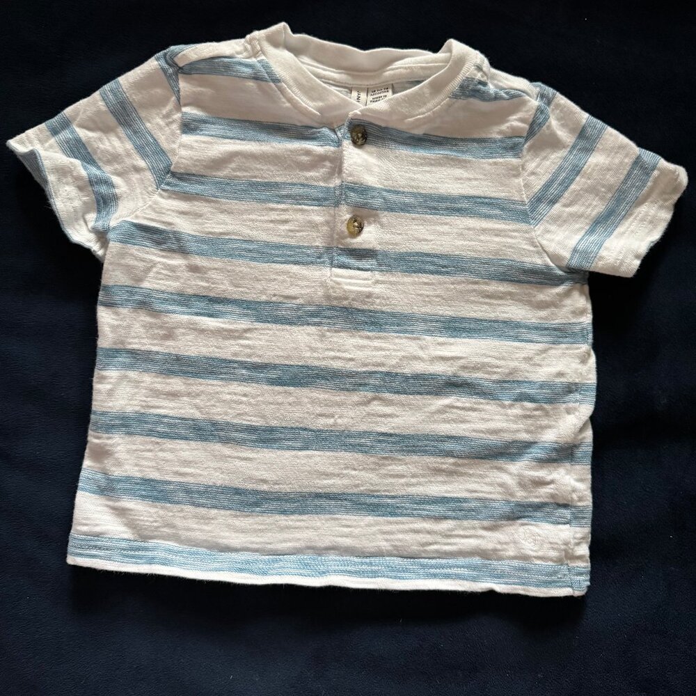 Janie and Jack- The Striped Slub Henley in Light Blue Stripe - 18-24m